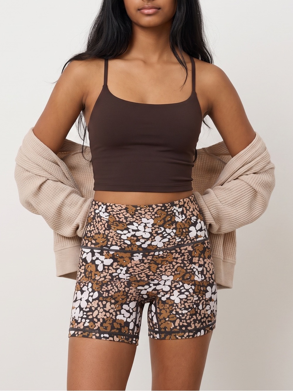 OFFLINE by Aerie Printed High-Waisted Shortie Bike Shorts Earthy Floral S